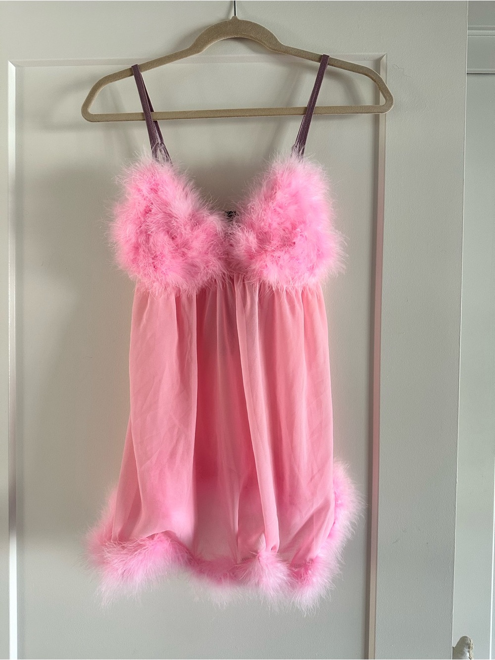 Dolls Kill Pink Marabou Feathers Trim Sheer Babydoll Chemise NWT - Medium